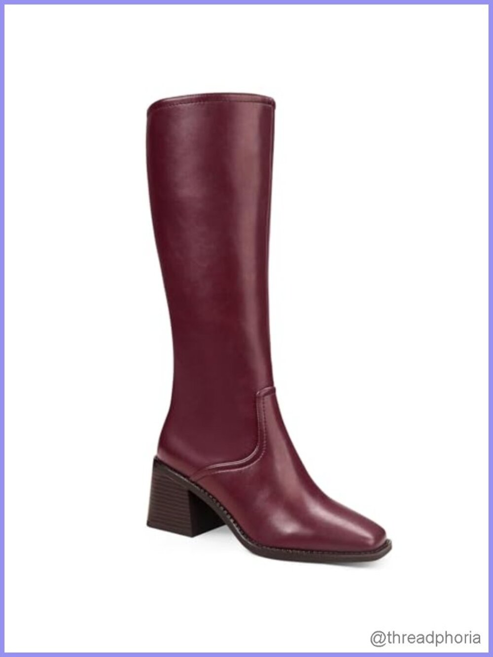Faux Leather Knee High Boots Square Toe Chunky Block Heel Side Zipper